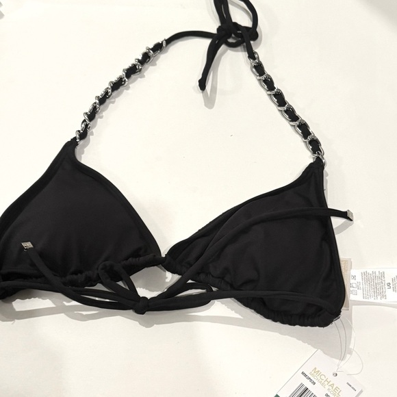 MICHAEL KORS Women's silver ChainString Triangle Bikini Embellished Top in black - Picture 7 of 7